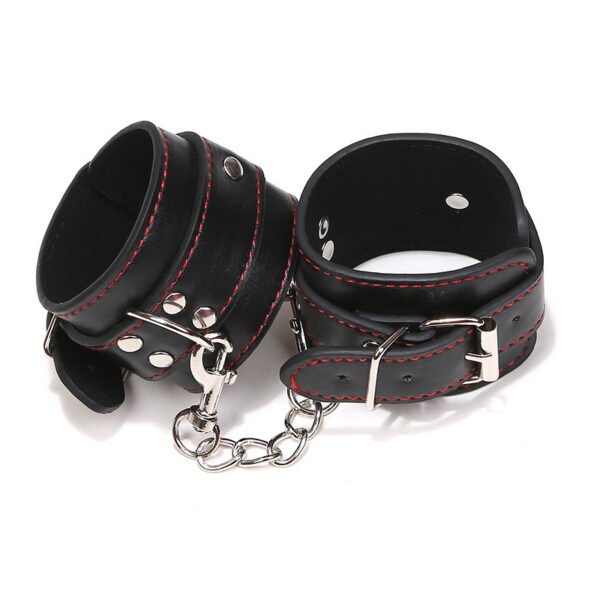 leather handcuffs black red stitched